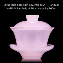 Lotus Jade Porcelain Gaiwan for Tea Single High-grade Tea Cup Sancai Tea Bowl Glazed Tea Set Chinese Chawan Exquisite Gift Cup
