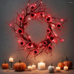 Decorative Flowers Halloween Wreath With Red LED Light Front Door Hanging Festivals Party Decor Black Twig Home Window Decorations