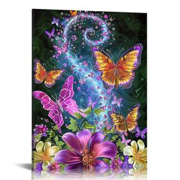 Canvas Аннотация Purple Butterfly Wall Art Flower Painting на холсте Современные произведения искусства для ванной комнаты в ванной комнате