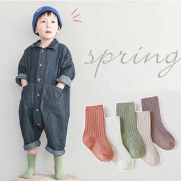 Kids Socks 5Pairs/set Spring Autumn Cotton Home Stockings Candy Colour Cute Striped White High Long Socks for Baby Boys Girls Accessories d240528