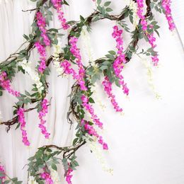 Decorative Flowers & Wreaths Wisteria Vine Artificial Garland Arch Wedding Decoration Fake Plant Foliage Rattan Trailing Home Wall Hang 296u