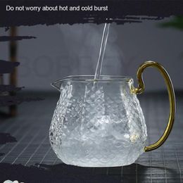 BORREY Glass Teapot Cup Set Heat Resistant Glass Teapot With Tea Infuser Philtre Gold Handle Oolong Flower Teapot Puer Tea Kettle