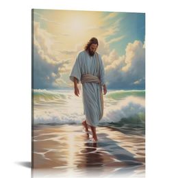 Jesus Pictures for Wall Canvas Wall Art God Walking on Water Paintings for Living Room Framed Art Christian Decor Religious Posters Ready to Hang Size