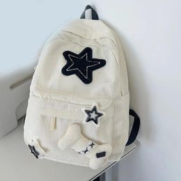 School Bags Cute Y2K Aesthetic Backpack Stars Pattern Preppy Rucksack College Student Computer Corduroy Bookbag For Girl