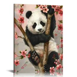 - Cute Panda Canvas Wall Art Panda Bear Painting Artwork for Kids Bedroom Living Room Decor