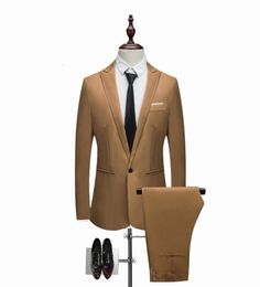 Men wedding Suit Fashion Solid color Casual Slim Fit 2 Pieces 8 colors Male Plus Size 5XL Jacket Pant5609900