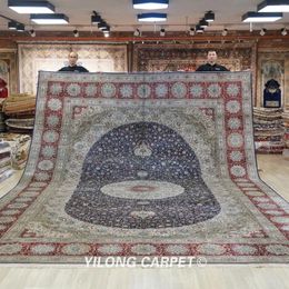 Carpets 12'x18' Handmade Silk Carpet Large Antique Blue Hand Knotted Persian (ML001A)