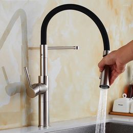 Kitchen Faucets Brushed Sink 360 Swivel Solid Brass Single Handle Mixer Tap Pull Out Down Faucet
