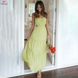 Casual Dresses VOLALO Elegant Spaghetti Strap Sleeveless White A-Line Summer For Women Sexy Hollow Out Backless Lace Up Party Dress