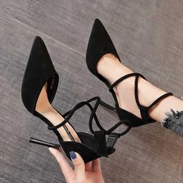 Dress Shoes Four Seasons Womens Suede High Heels New Pointed Stiletto Fashion Sexy Black Wedding Nude Bridal H240527