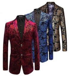 Velvet Silver Blazer Men Paisley Floral Jackets Wine Red Golden Stage Suit Jacket Elegant Wedding Mens Blazer Plus Size M6XL Y1917101009