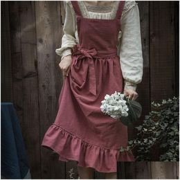 Aprons Lovely Retro Ladys For Women Girls Cake Kitchen Fashion Cooking Apron Chic With Pockets Gift 100% Cotton 230831 Drop Delivery Dhlbr
