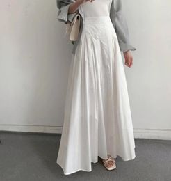 Skirts Elegant Women Pleated White Pink Long Office Ladies Casual Loose High Waist Maxi Skirt 2024 Spring Summer L924