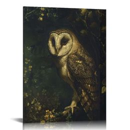 Moody Dark Colours Owl Posters Owl On Tree At Night Canvas Wall Art Retro Cute It'S The Dead Of Night Wild Animal Prints Painting Minimalist Eclectic Aesthetic Wall Decor
