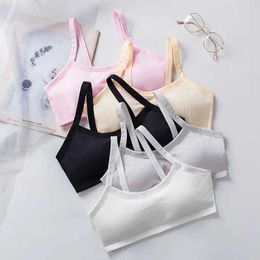 Camisole Young Girls Cotton Bras Jump Up Running Sports Bra Tops Full Cup Seamless Training Puberty Yoga Bras Sports Fitness Gym Kids Bra Y240528