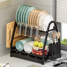 Kitchen Storage 2 Tier Dish Rack For Counter Racks With Drainboard Countertop Metal Drainer Utensil Holders