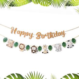 Banners Streamers Confetti Jungle Animal Happy Birthday Garland Banner Safari Party Supplies 1st Decorations Kids Wild One Baby Shower Decor d240528