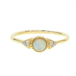 Cluster Rings Fashion Women Three Stone 2 Cz 1 Opal Geometric Simple Thin Band Minimal Delicate Jewellery