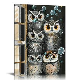 Funny Owl Bathroom Decor Wall Art Black And White Owl Bathroom Pictures Wall Decor Modern Bathroom Canvas Prints Framed Artwork Home Decorations For Bathroom Toilet