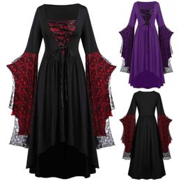 Fashion Witch Cosplay Costume Halloween Plus Size Skull Dress Lace Bat Sleeve Costumes 242r