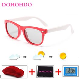 DOHOHDO Photochromic Kids Sunglasses Polarized Children Boys Girls Coating Mirror Soft Silicone Safety UV400 Sun Glass With Case