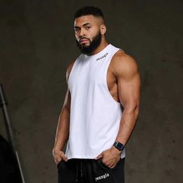 Men's Tank Tops Mens Tank Top Jogger Gym Sports Fitness Cotton Round Neck Printed Sleeveless T-shirt Outdoor Running Basketball Training Tank Top Y240522