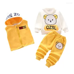 Clothing Sets Baby Girls Set Winter Bear Thick Plus Velvet Suit For Kids Vest Coat Pants Outfits Toddler Children Birthday Present