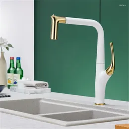 Kitchen Faucets White & Gold Chrome Brass Pull Out Nozzle Sink Mixer Taps Cold Deck Mounted Single Handle Grey/Black/