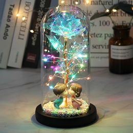 2020 LED Enchanted Galaxy Rose Eternal 24K Gold Foil Flower With Fairy String Lights In Dome For Christmas Valentine's Day Gift 2440