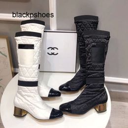 Channel CF New Designer Boots Chanells Womens Boots Brand Long Highend Shoes Womens English Style Over Knee High Heel Leather Martin Boots New Elastic Silk Diamond