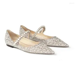 Fitness Shoes Arrival Nude Pearl Women Flats &Loafers Pointed Toe Belts Spring Summer Wedding Woman