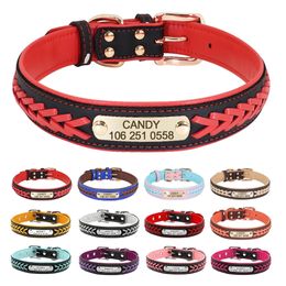 Personalised Dog Collar Leather Padded Dogs Braided Collars Free Engraving Pet ID Tag Nameplate for Small Medium Large 240528