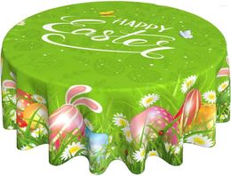 Table Cloth Happy Easter Tablecloth 60in Colourful Egg Round Wrinkle Resistant Washable Cover For Holiday Party Picnic