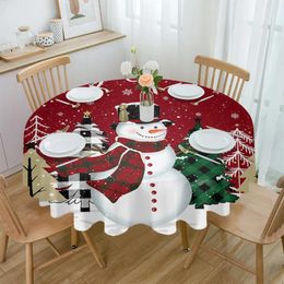 Table Cloth Christmas Snowman Tree Round Tablecloth Waterproof Wedding Decor Cover Party Decorative
