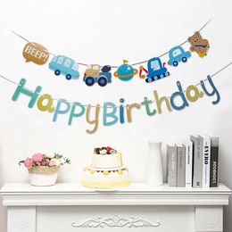 Banners Streamers Confetti Blue Car Happy Birthday Banner One Year 1st Birthday Party Decoration For Kids Baby Shower Bunting Garland Flag Suppiles d240528