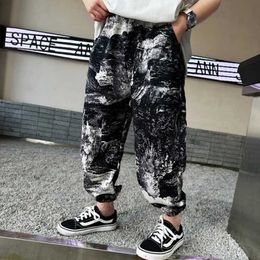 Trousers Summer MenS Ink Painting Loose Trousers Fashion Casual Chinese Style Harem Pants Children Teenagers Outwear Bottoms 6-15y Y240527