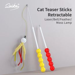 LAIKA Cat Toys 3 In 1 Cat Teaser Sticks Electronic Laser Pen Interactive Rod Funny Feather Bell Kitten Toys With Cat Moss Lamp 240528