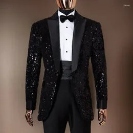 Men's Suits Shining Sequins Men Tuxedo Slim Fit Notched Lapel One Button Blazer With Pants 2 Pcs Tailored Groom Wedding Party Jacket