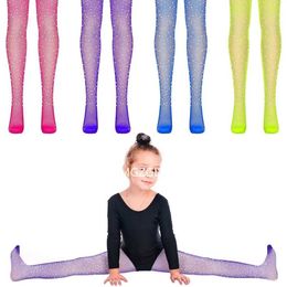 Kids Socks Girls Mesh Stockings Sparkle Rhinestone Hollow Out Pantyhose Glitter Fishnet Tights for Kids Tights Baby Ballet Leggings Y240528