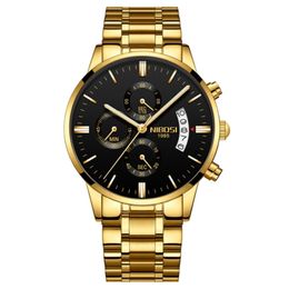 NIBOSI Chronograph Mens Watches Top Brand Luxury Business Watch Men Clock Relogio Masculino Waterproof Quartz Gold Wristwatch 202s