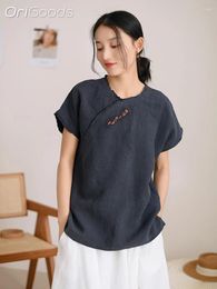 Women's Blouses Women Linen Top 2024 Summer Loose Casual Short Sleeve Blouse Vintage National Style T Shirt Woman Q103