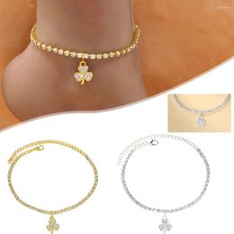 Anklets Shiny Rhinestone Anklet Bracelet Clover Pendant Alloy Wrist Ankle Chain For Girls Ladies Glittery Woman's Jewelry H9
