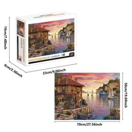 Puzzles 1000 Pieces Mediterranean Harbor Jigs Puzzle Home Decor Adults Puzzle Games Family Fun Floor Puzzles Educational Toys for Kids