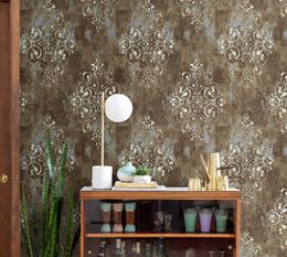American Retro Damascus Wallpaper Self-Adhesive Damask Floral Wall Paper for Kitchen Bedroom Living Room Tv Background Mural