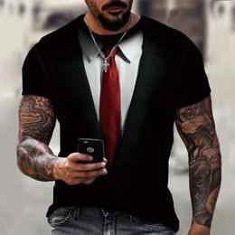 Mens Fashion T-shirt 3d Printed suit and tie pattern Plain short sleeve T-shirt Mens clothing High street wear top clothing 240528