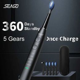 Toothbrush Seago-electric sonic toothbrush for adult usb rechargeable with 4 replacement heads long lasting battery Q240528