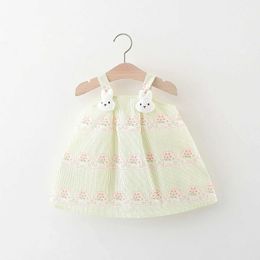 Girl's Dresses Summer New Girl Baby Dress with Hanging Strap Little Rabbit Decoration Wave Dot Sweet Princess Birthday Part H240527
