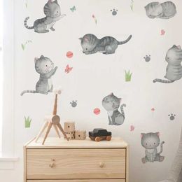 Wall Decor Watercolor Cartoon Cat Wall Stickers Girl Bedroom Background Nursery Home Decor Decorations Kids Room Wall Decal d240528