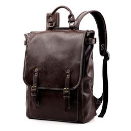 Backpack Vintage Men For Teenage School Bags Male Large Capacity Laptop Backpacks Leather Black Korean Travel 241A