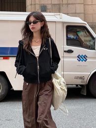 Women's Hoodies Y2k Aesthetic 2024 Vintage Sweatshirt Double Zippers Loose Grunge Crop Tops Solid Casual Harajuku Streetwear Women
